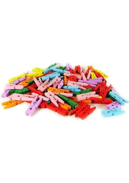 100'LÜ Renkli Ahşap Fotoğraf Albüm Mandal 2.5cm (10'lu PAKET-1000 Adet)