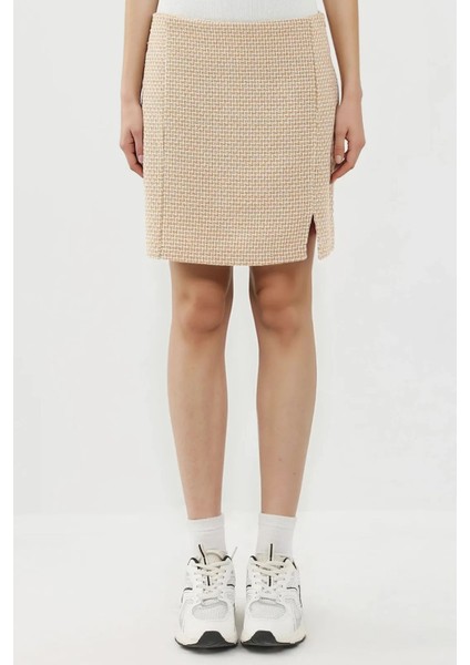 Kadın Yırtmaçlı Düz Mini Etek Yellow