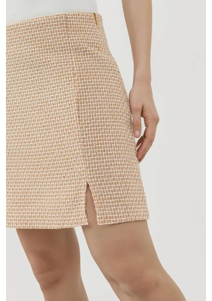 Kadın Yırtmaçlı Düz Mini Etek Yellow