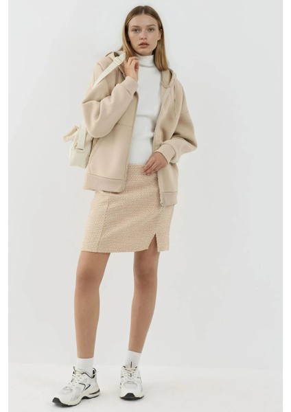 Kadın Yırtmaçlı Düz Mini Etek Yellow