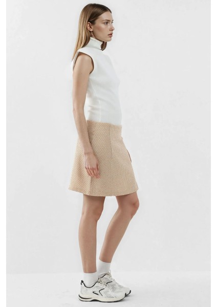 Kadın Yırtmaçlı Düz Mini Etek Yellow