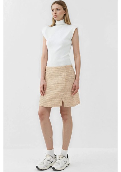 Kadın Yırtmaçlı Düz Mini Etek Yellow