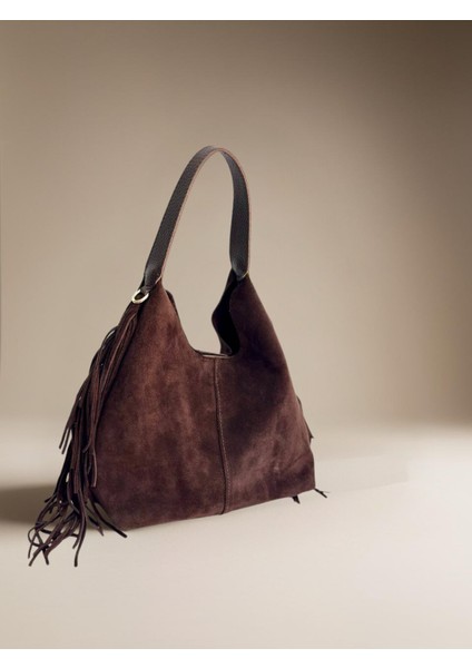 %100 Hakiki Süet Deri Organizer Çanta Detaylı Kadın El ve Omuz Çantası