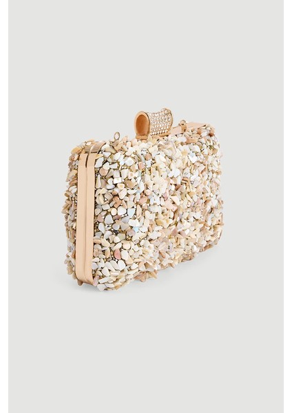 Sedef Taşlı Abiye Clutch Çanta - Gold modelleri