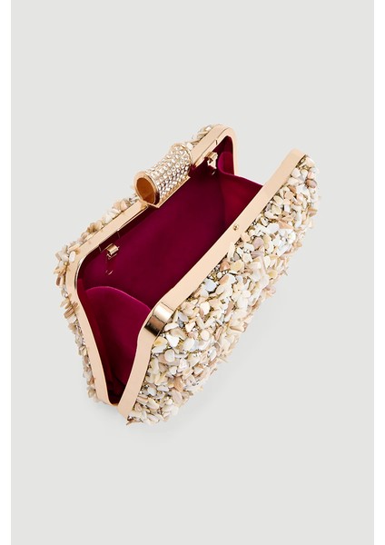Sedef Taşlı Abiye Clutch Çanta - Gold fırsatları