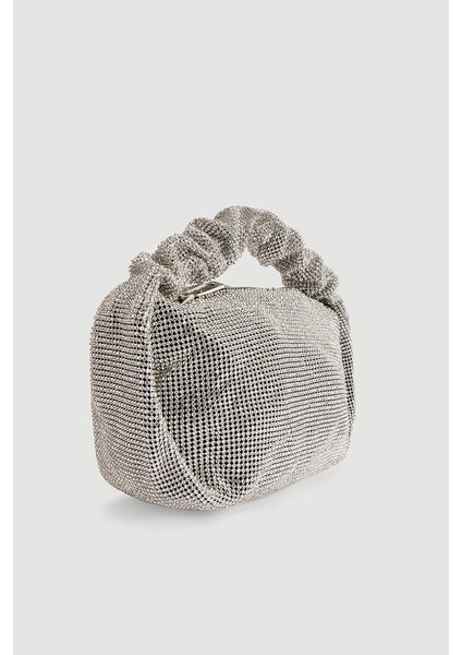 Kısa Saplı Taşlı Abiye Çanta - Gümüş modelleri