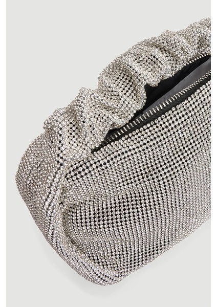 Kısa Saplı Taşlı Abiye Çanta - Gümüş fırsatları