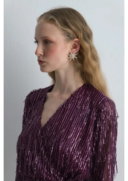 Taş Detaylı Yıldız Küpe - Gold