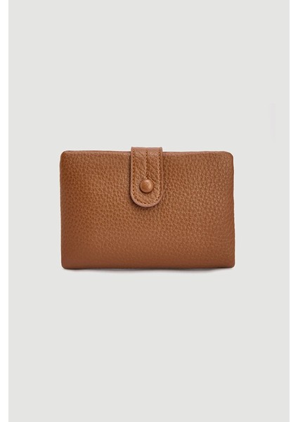 Düğme Detaylı Mini Cüzdan - Taba