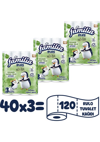 Plus Natural Tuvalet Kağıdı 120 Rulo (40 Rulo x 3 Paket)