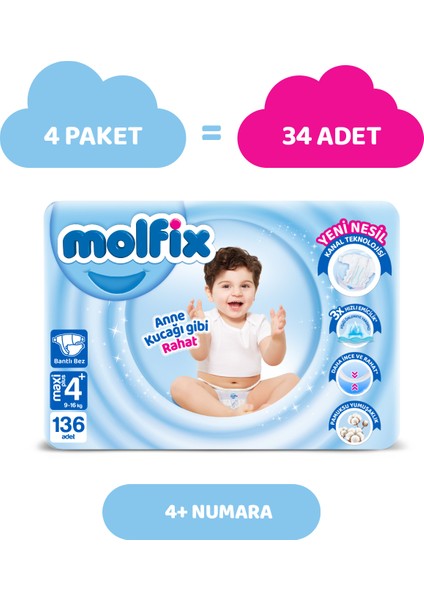 Bebek Bezi 4+ Beden Maxi Plus Aylık Fırsat Paketi 136 Adet