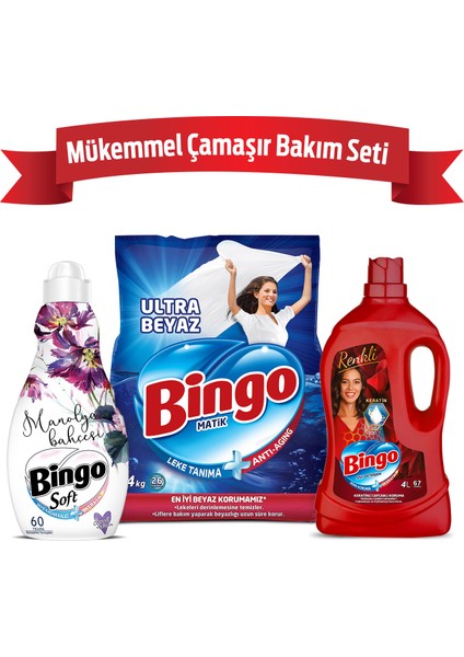 "Mükemmel Çamaşır Bakım Seti ; 4 kg Toz Çamaşır Deterjanı Ultra Beyaz +Sıvı Deterjan 4 L Renkli + Konsantre Çamaşır"