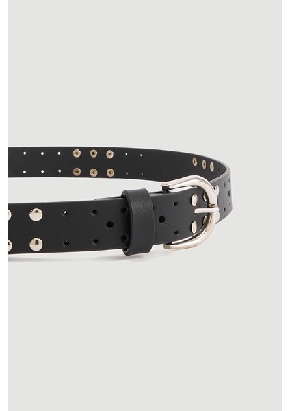 Gümüş Tokalı Zımbalı Kemer - Siyah modelleri