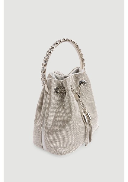 Metal Askılı Taş Işlemeli Abiye Çanta - Gümüş modelleri