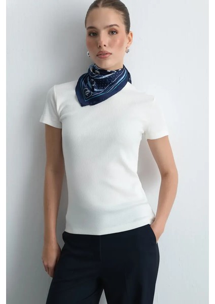 Kısa Kollu Basic Pamuk Tshirt - Ekru