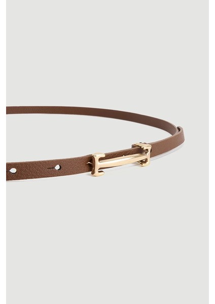 Kilit Tokalı İnce Suni Deri Kemer - Taba fiyatları