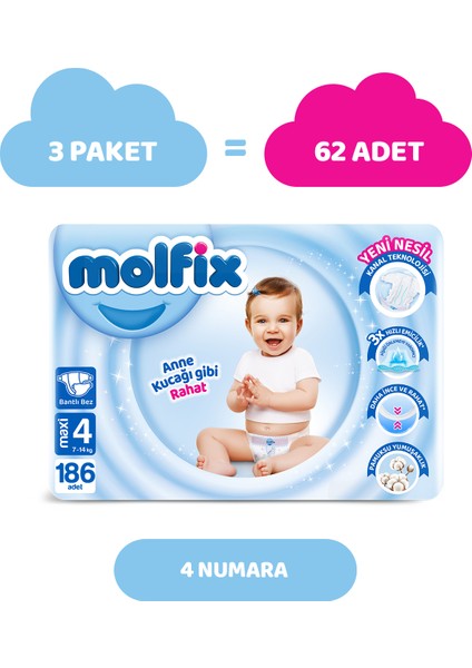 Bebek Bezi 4 Beden Maxi Avantajlı Paket 186 Adet
