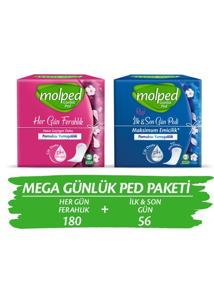 Mega Günlük Ped Paketi (Her Gün Ferahlık 180'Li + Ilk&Son Gün 56'Lı)