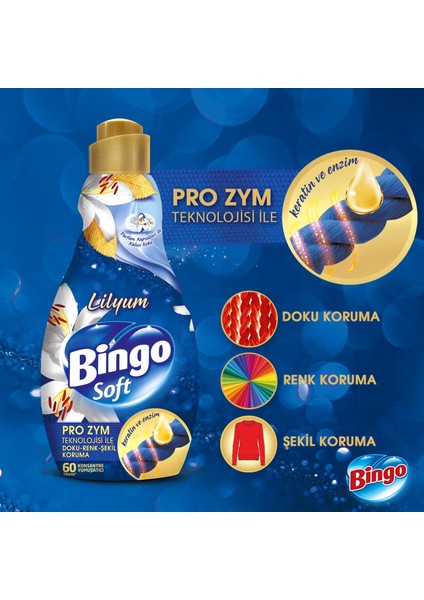 Bingo Soft Konsantre Çamaşır Yumuşatıcısı Lilyum 1440 ml x 4 Adet