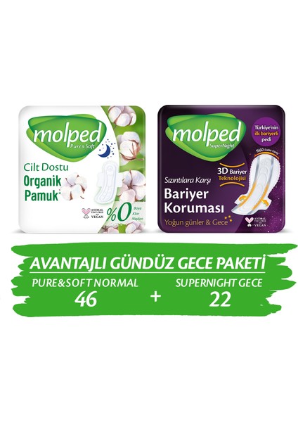 Avantajlı Gündüz Gece Paketi (Pure&Soft 46'Lı Normal + Supernıght 22'Li Gece)
