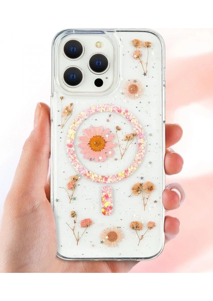 iPhone 16 Kılıf Daisy Simli Magsafe Kapak - Pembe modelleri