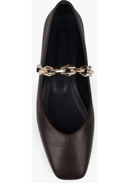 Kadın Noris Kahve Cilt Zincir Detaylı Babet