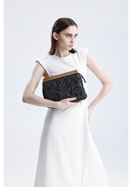 Kadın Siyah Otantik Desen Clutch Çanta