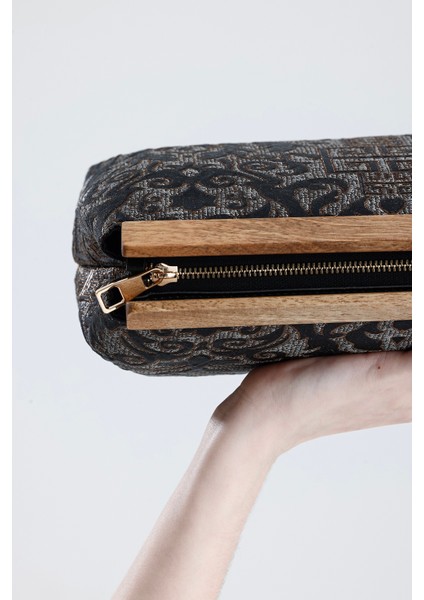 Kadın Siyah Otantik Desen Clutch Çanta
