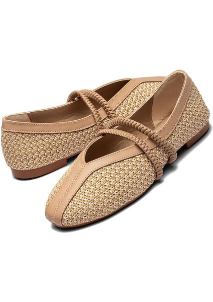 Kadın Tokalı Deri Detaylı Hasır Babet 2015 modelleri