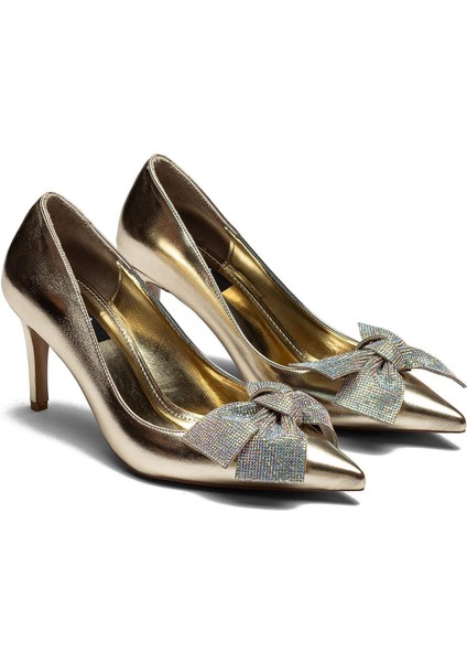 Taşlı Fiyonk Tokalı Parlak Yüzey Yüksek Topuklu Kadın Abiye Ayakkabı 3005