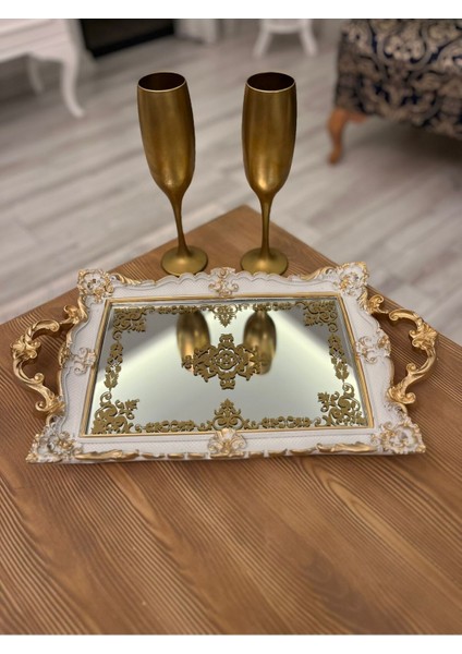 Şık Klasik Oymalı Aynalı Hediyelik Nişan Sunum Tepsisi fiyatları