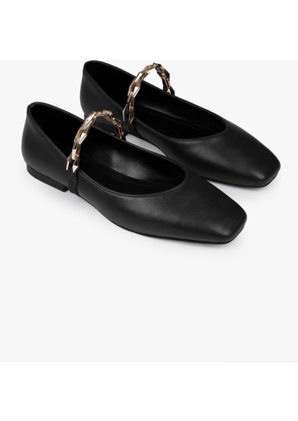 Kadın Noris Siyah Cilt Zincir Detaylı Babet