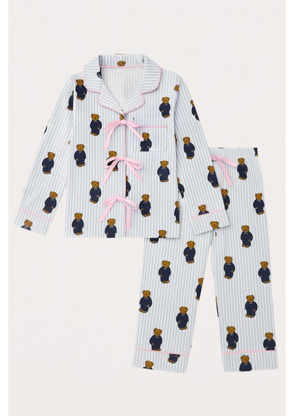 Kadın Teddy Desenli Cepli Pijama Takımı Mavi fiyatları