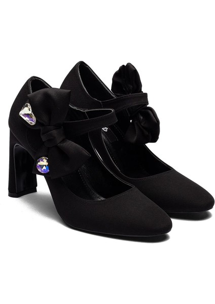 Özel Tasarım Fiyonklu Mücevher Taşlı Kadın Nubuk Abiye Ayakkabı 3125