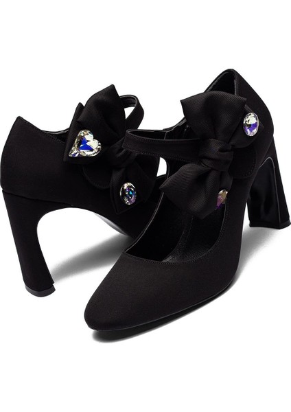 Özel Tasarım Fiyonklu Mücevher Taşlı Kadın Nubuk Abiye Ayakkabı 3125 modelleri