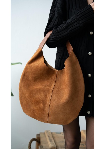 %100 Hakiki Süet Deri Yavru Çanta Detaylı Kadın Omuz Çantası