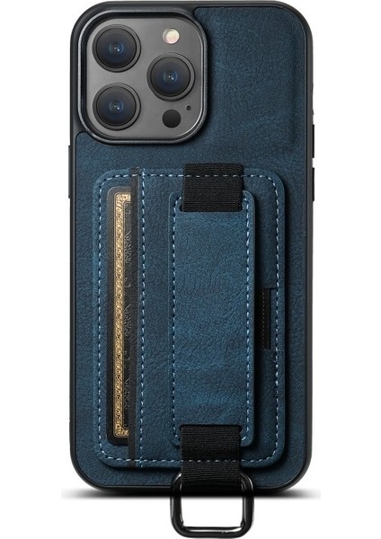 iPhone 15 Pro Max Kılıf Kartlıklı El Standlı Pu Deri H13 Kapak