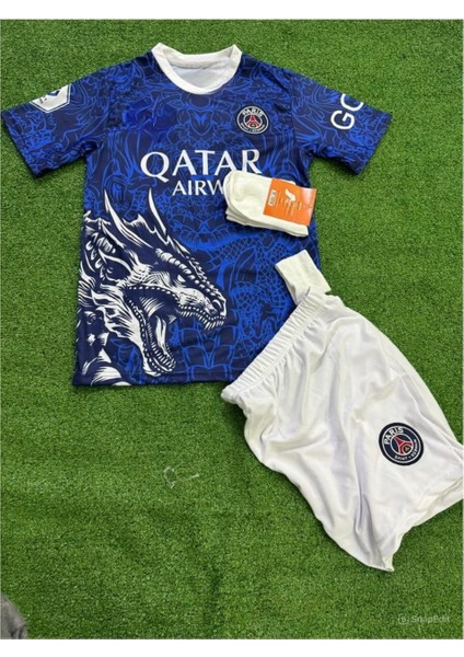 Kylian Mbappé Mavi Kısa Kol Yeni Sezon Futbol Forması Çocuklara Özel 3lü Set Özel Tasarım