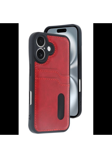 iPhone 16 Kılıf Sara Kartvizitli Deri Kılıf