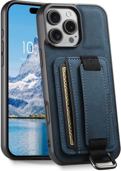 iPhone 16 Pro Kılıf Kartlıklı El Standlı Pu Deri H13 Kapak