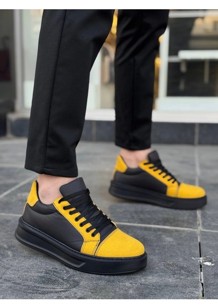 KB-X46 Kuback Siyah Sarı Yüksek Siyah Taban Günlük Spor Ayakkabı modelleri