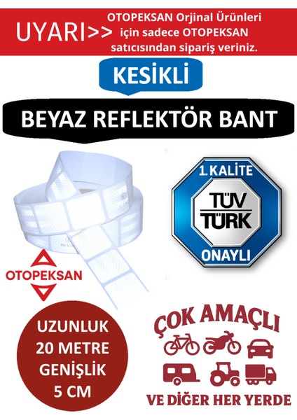 Fosfor Şerit Bant - Reflektör Bant - 20 Metre Kesikli Beyaz - Tüvtürk Onaylı