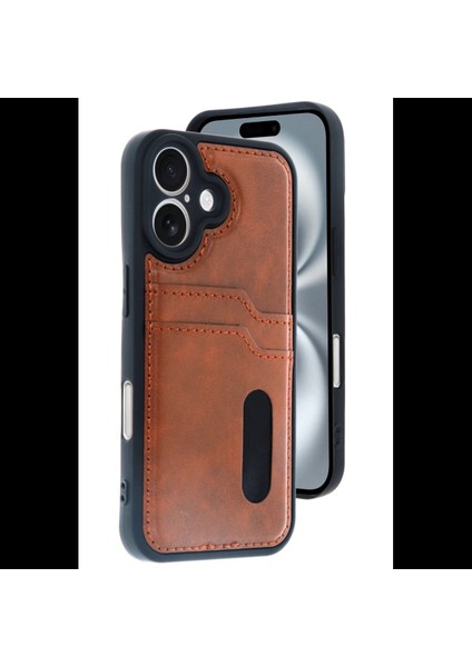 iPhone 16 Kılıf Sara Kartvizitli Deri Kılıf