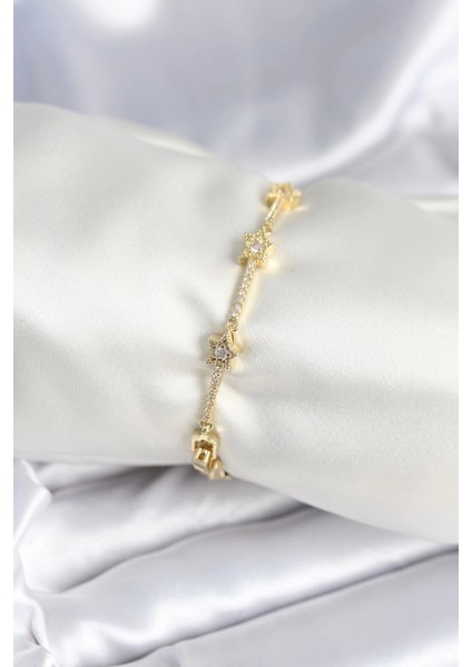 Pirinç Gold Renk Halley Yıldız Model Kadın Bileklik - TJ-BB7984
