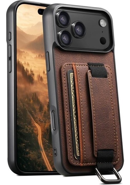 iPhone 17 Pro Kılıf Kartlıklı El Standlı Pu Deri H13 Kapak