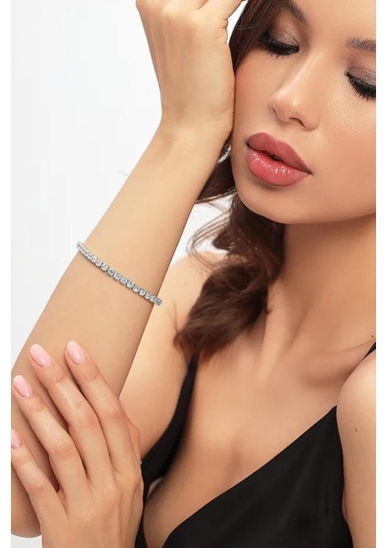 Rena Klasik Zarif Taşlı Suyolu Bileklik- 3mm Taşlı