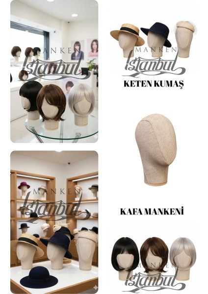 Kumaş Kaplı Polyester Kafa Mankeni Aksesuar Mankeni Şapka Mankeni Peruk Mankeni