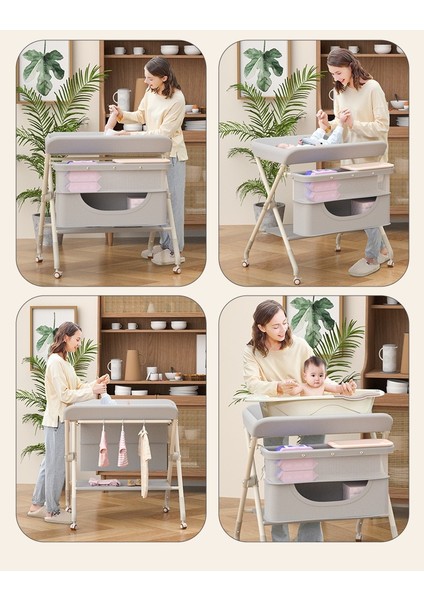 Portatif Bebek Alt Değiştirme Bakım Masası Sepetli Organizer Katlanabilir Taşınabilir Istasyon Tekerlekli Askılık