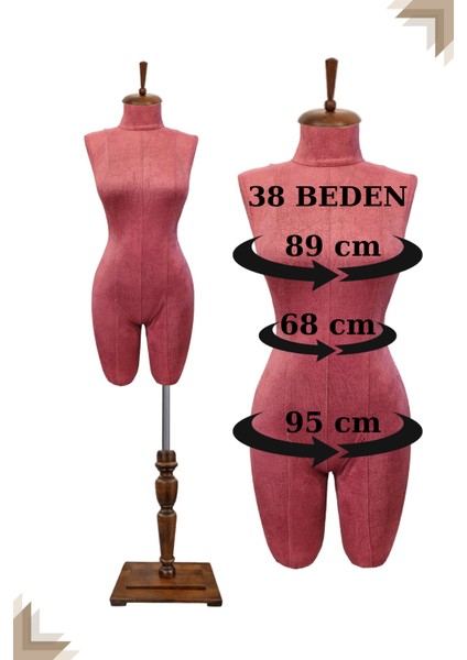 Lüks Keten Kumaşlı Ahşap Mobilya Ayaklı 38 Beden Vitrin Mankeni Terzi Mankeni (Iğne Batmaz)