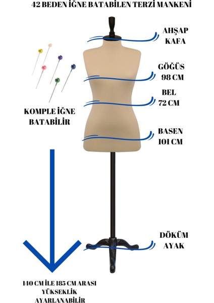 Dikiş Setli Sünger Iğne Batabilen 42 Beden Terzi Mankeni Prova Mankeni fırsatları